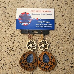 ONE KIND DENIM co. LONG DENIM EMBELLISHED  DANGLE EARRINGS!! OS
